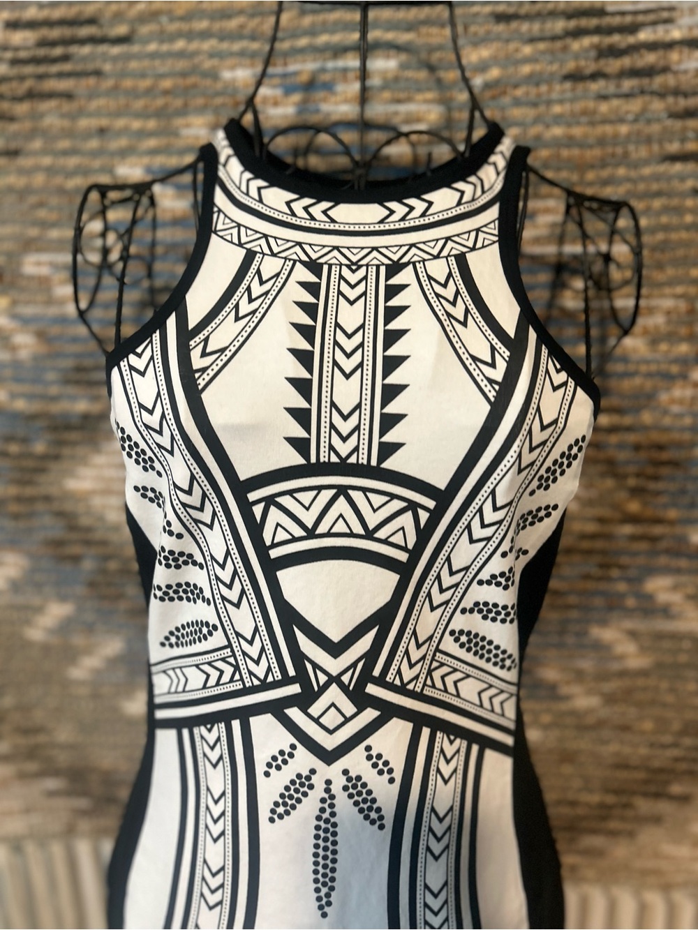 Express Black & White Geometric Bodycon Dress - Picture 2 of 10